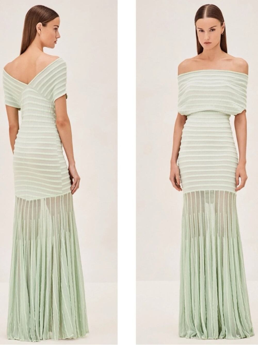 ALEXIS Marce Off the Shoulder Stripe Knit Sheer Skirt Green Maxi Dress Size XL - Picture 1 of 10